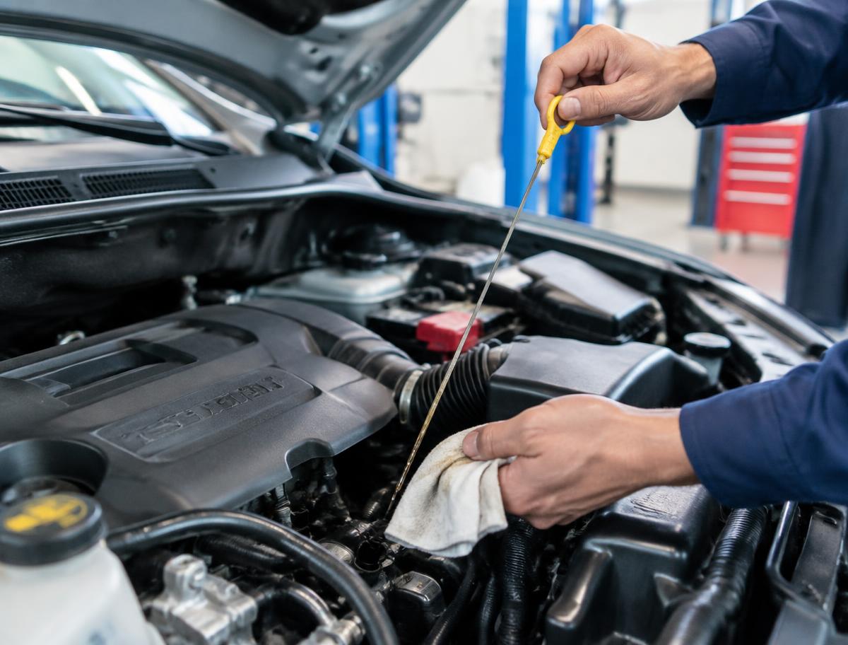 Kontrolle des Ölstands im Motorraum